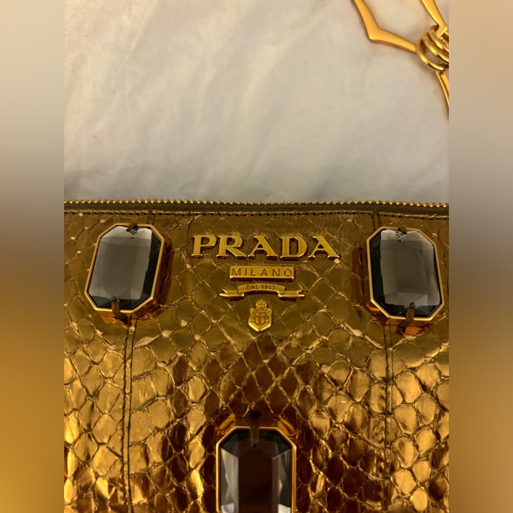Prada Gold Python Whip Pietre Evening Clutch/Shou… - image 3
